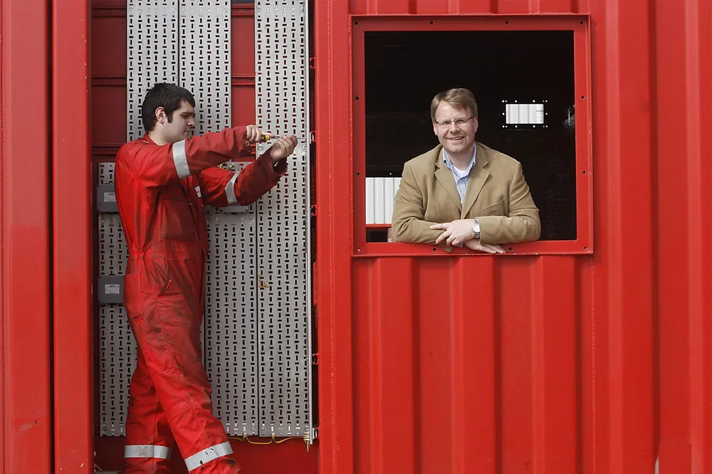 Checking the units: Duffy & McGovern's Craig Russel, left, at the company's Aberdeen HQ