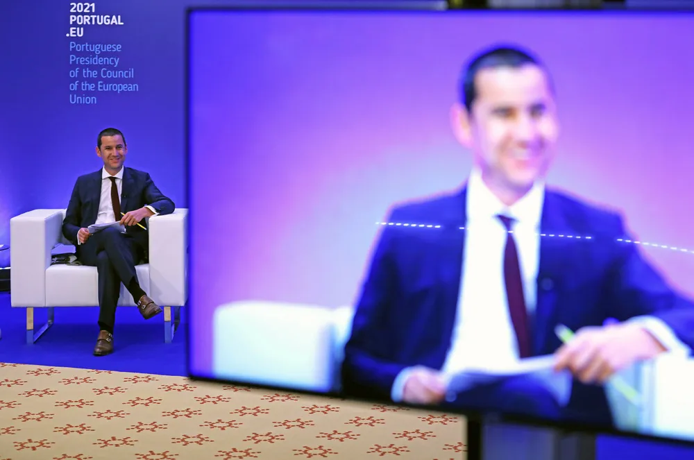 Portuguese energy secretary João Galamba speaking at a high-level hydrogen conference in Lisbon in 2021.