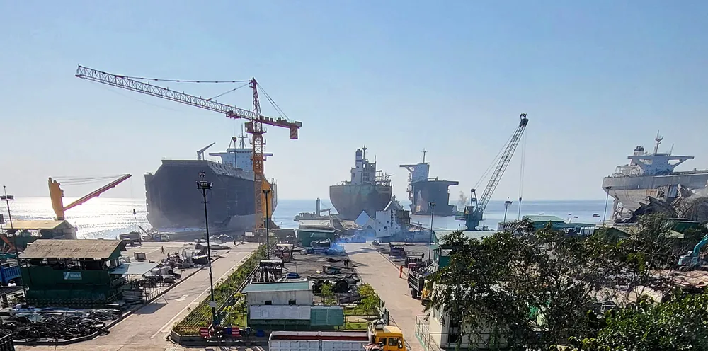 Ships being scrapped at Bangladesh's PHP Shipbreaking and Recycling Industries.