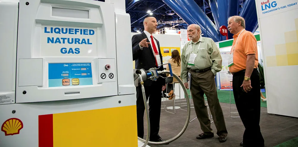 A Shell LNG fuel pump at a gas industry conference.