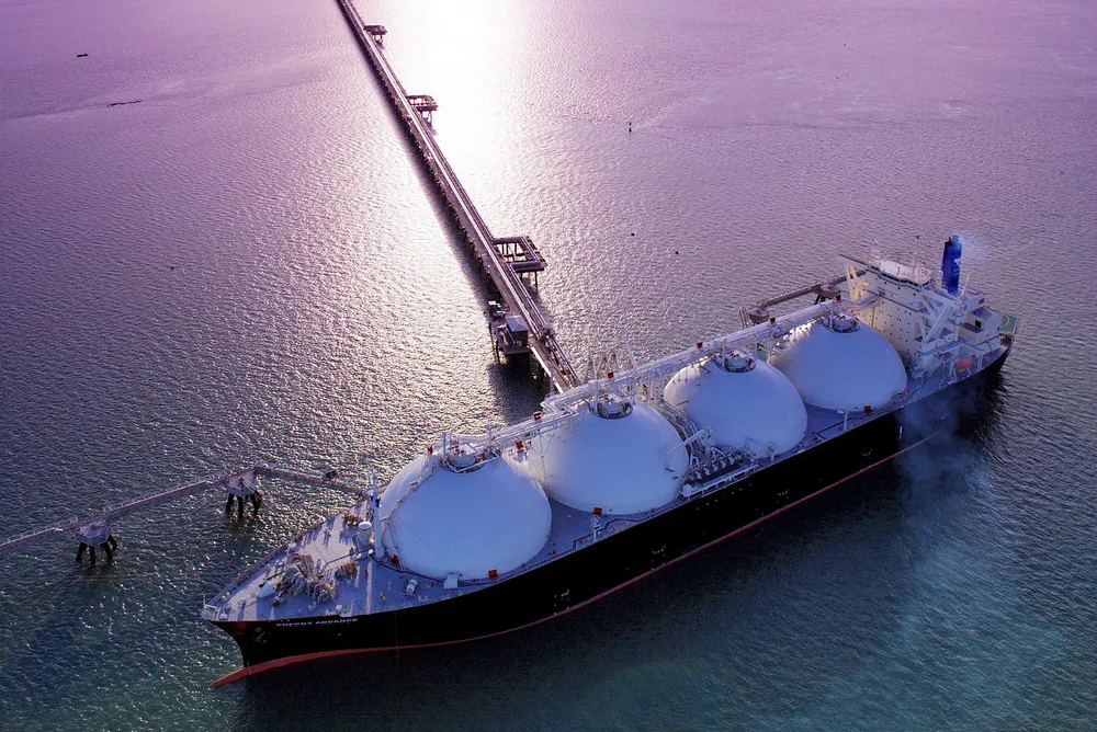 An LNG carrier loading at the Darwin LNG project in Australia.