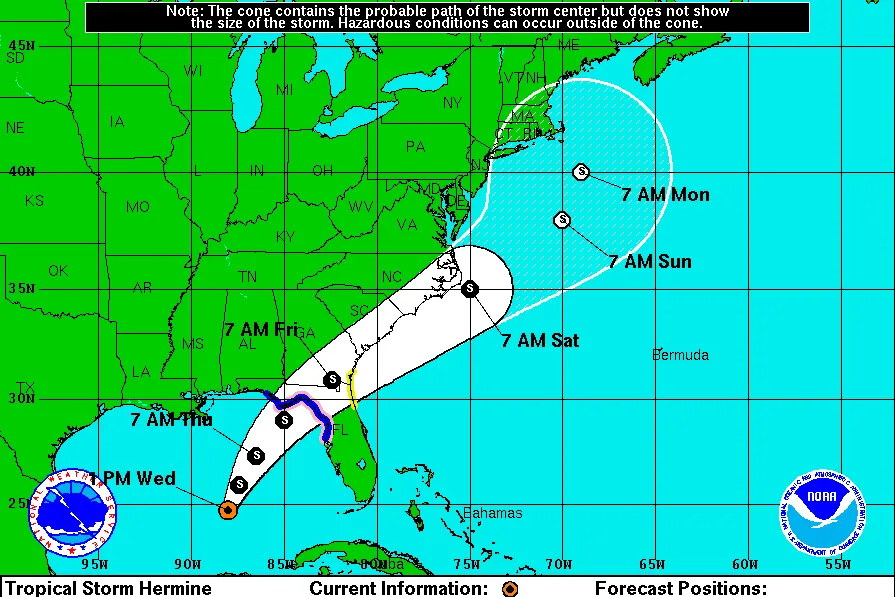 Tropical Storm Hermine: heading towards land