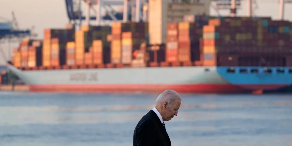 President Joe Biden departs after speaking during a visit at the Port of Baltimore on Nov. 10 to tout an infrastructure spending bill that he signed five days later.