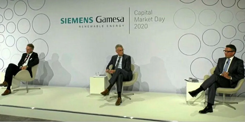 Andreas Nauen, centre, with senior colleagues at the SGRE capital markets day.