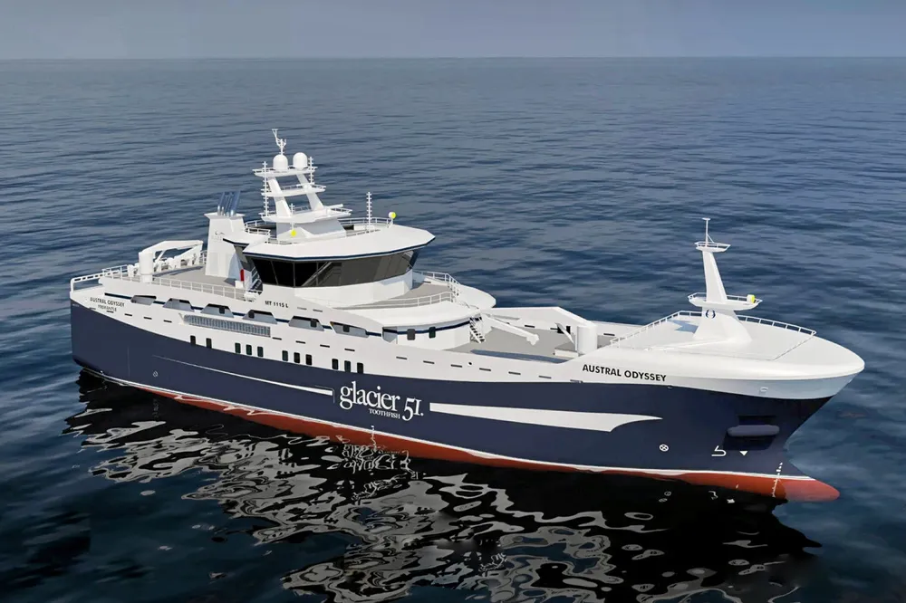 «Austral Odyssey», er tegnet av Marin teknikk, og skal bygges ved Båtbygg. Også fremdriften blir hel-norsk.