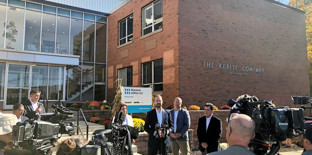 Vineyard Wind and Marmon Utility officials announce their planned partnership for offshore inter-array cable supply on Monday in Connecticut