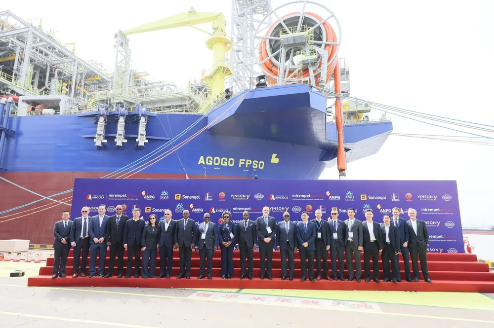 The Agogo FPSO, bound for Angola, was named at a ceremony in Shanghai on Thursday.