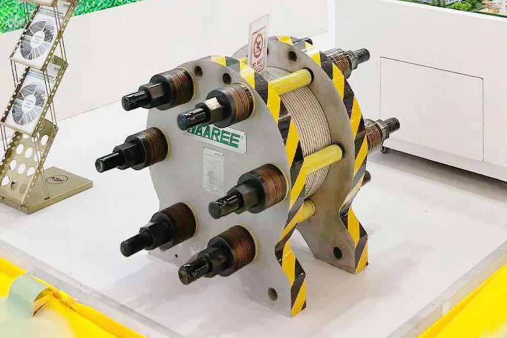 An electrolyser display at Waaree's stand at India Energy Week in February 2025.