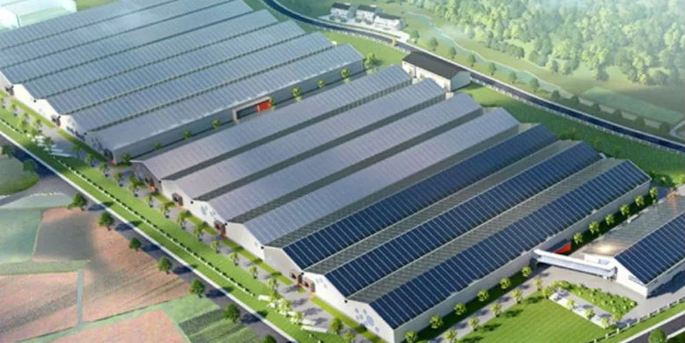 Illustrasjon av Nordic Aqua Parnters landbasertanlegg i Ningbo, Kina.