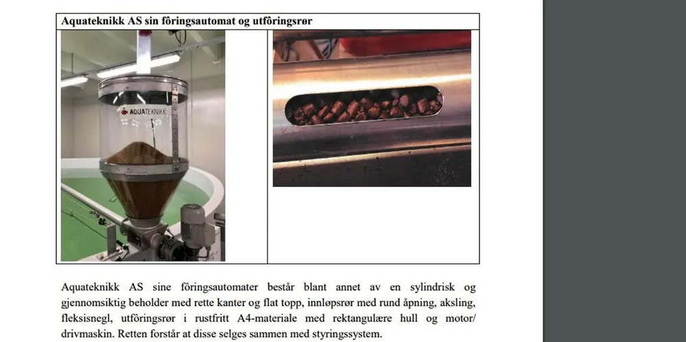 Skjermdump fra saken om fôringsautomatene til Aquateknikk og Helland Silosystem