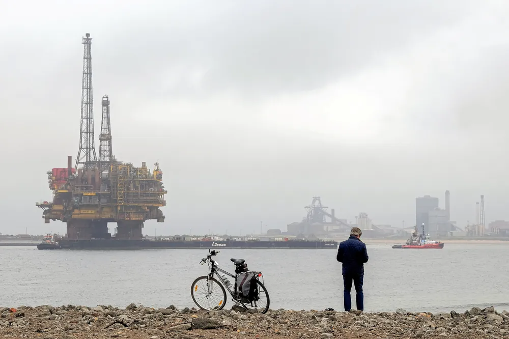 On the way out: the Brent Delta topsides in Hartlepool, UK on a barge for decommissioning.