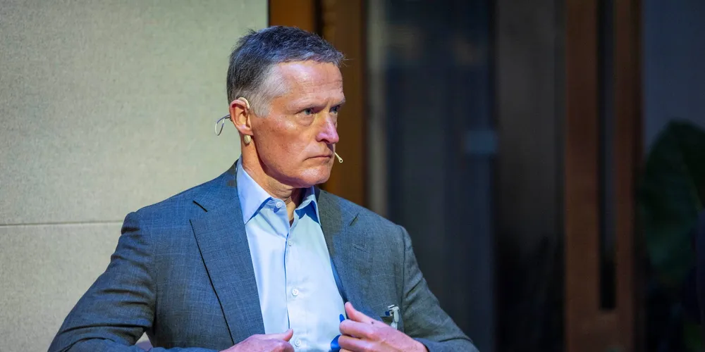 Ole Andreas Halvorsen, kjent som «Tigergutt,» gjør seg klar til sitt innlegg på Oljefondets investeringskonferanse i fjor.