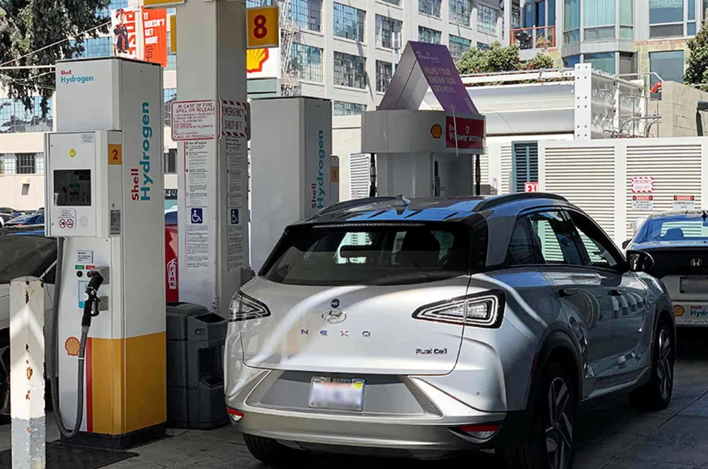 A Hyundai Nexo fuel-cell car at Shell's now closed hydrogen filling station in Third Street, San Francisco.