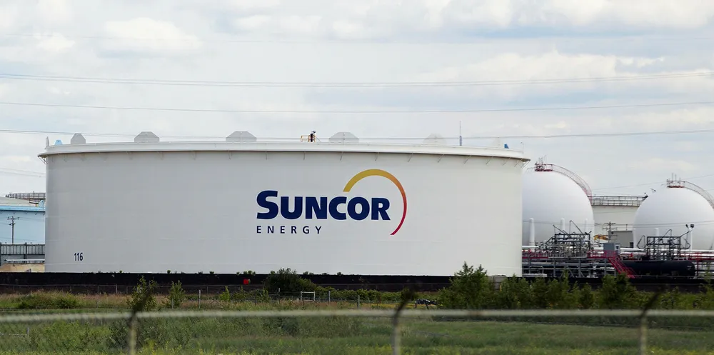 Several large Suncor storage tanks are pictured at the company's Canadian refinery in Edmonton, Alberta.