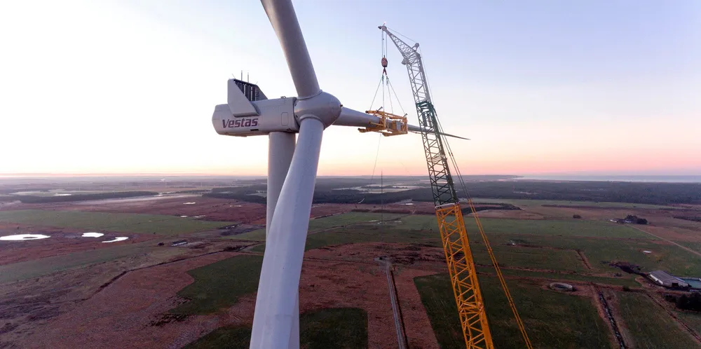 Blade installation at the first Vestas V136