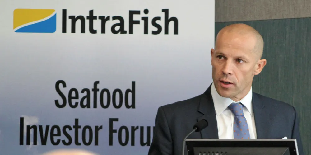 Charles Høstlund, CEO of Norway Royal Salmon at an IntraFish London Investor Forum in 2017.