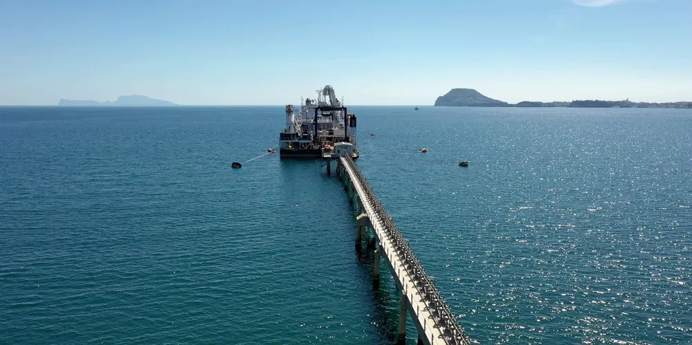 Prysmian's giant Leonardo da Vinci cablelay vessel loads up at the company's Arco Felici plant in Italy