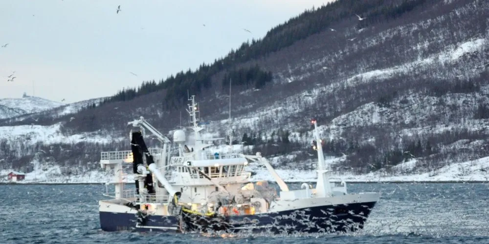 Ringnotbåten «Ketlin» i fiske på Kattfjorden i fjor. Foto: Kystvakten