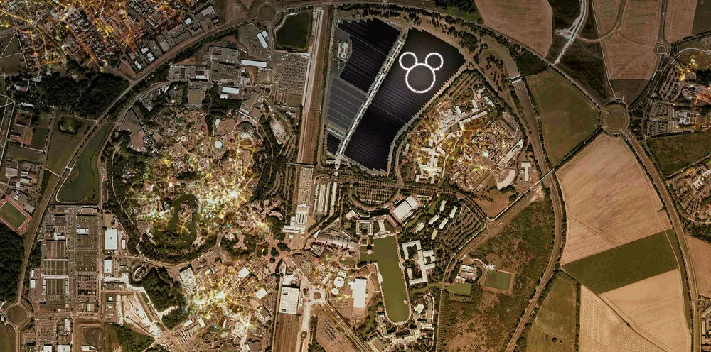 CGI of Urbasolar-designed solar car park canopy at Disneyland Paris