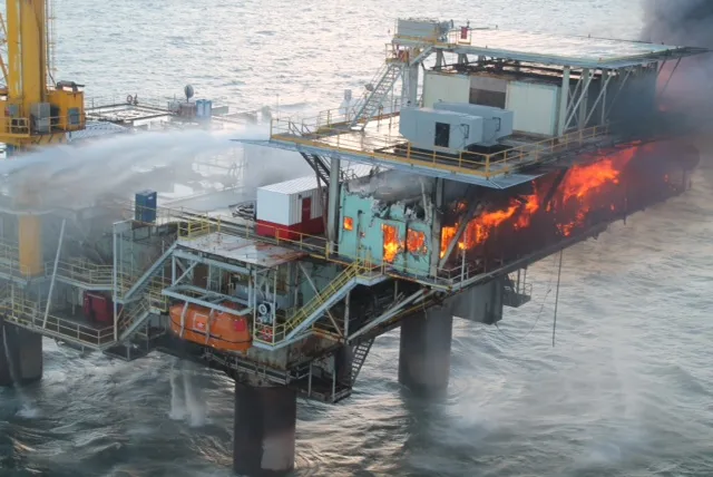 On fire: Blaze raged at living quarters area of platform