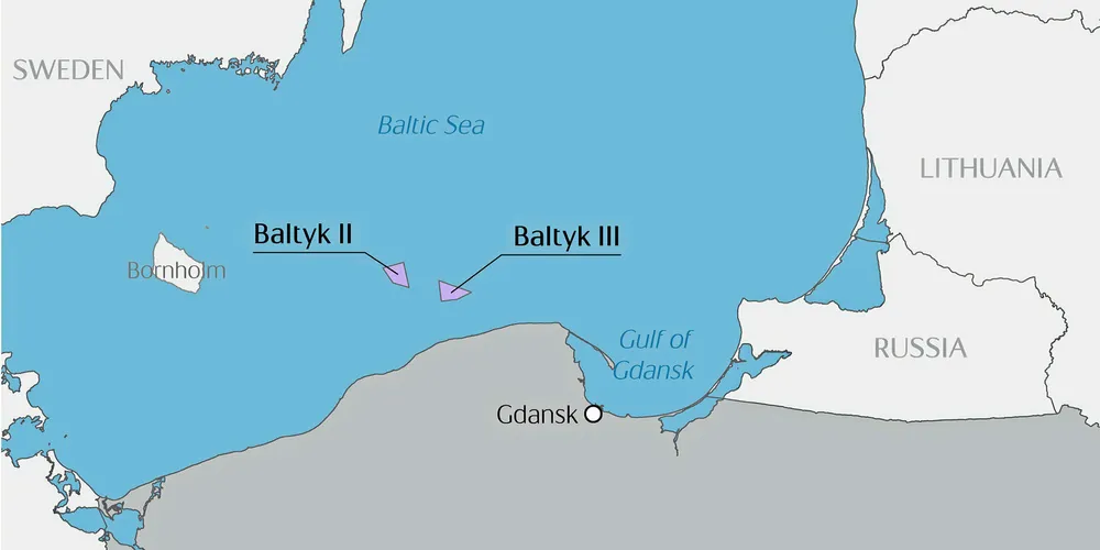 Map of Equinor and Polenergia's Bałtyk 2&3 projects in the Polish Baltic Sea