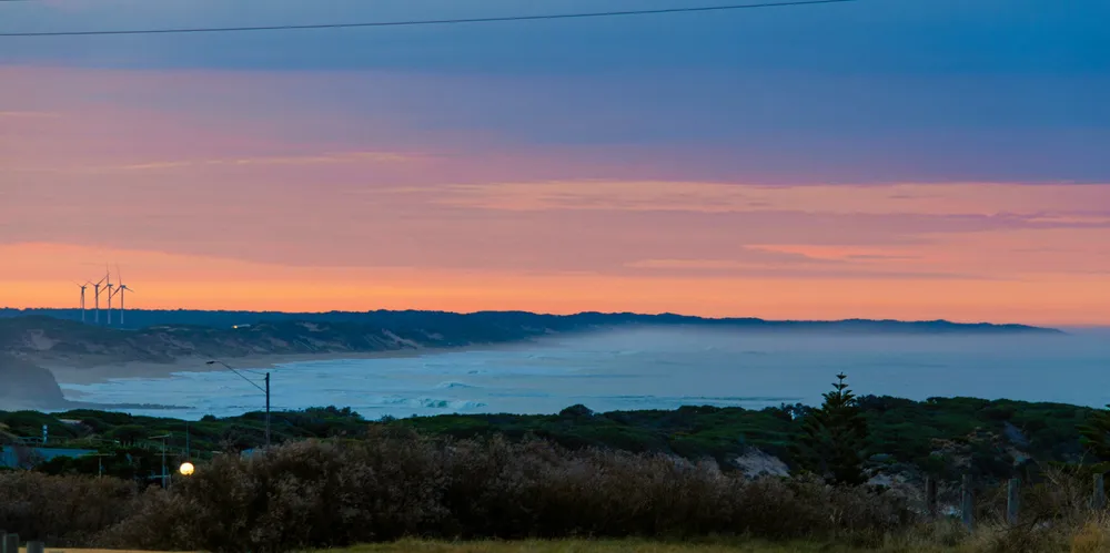 Small cluster of onshore wind turbines on the coast of Gippsland, Australia