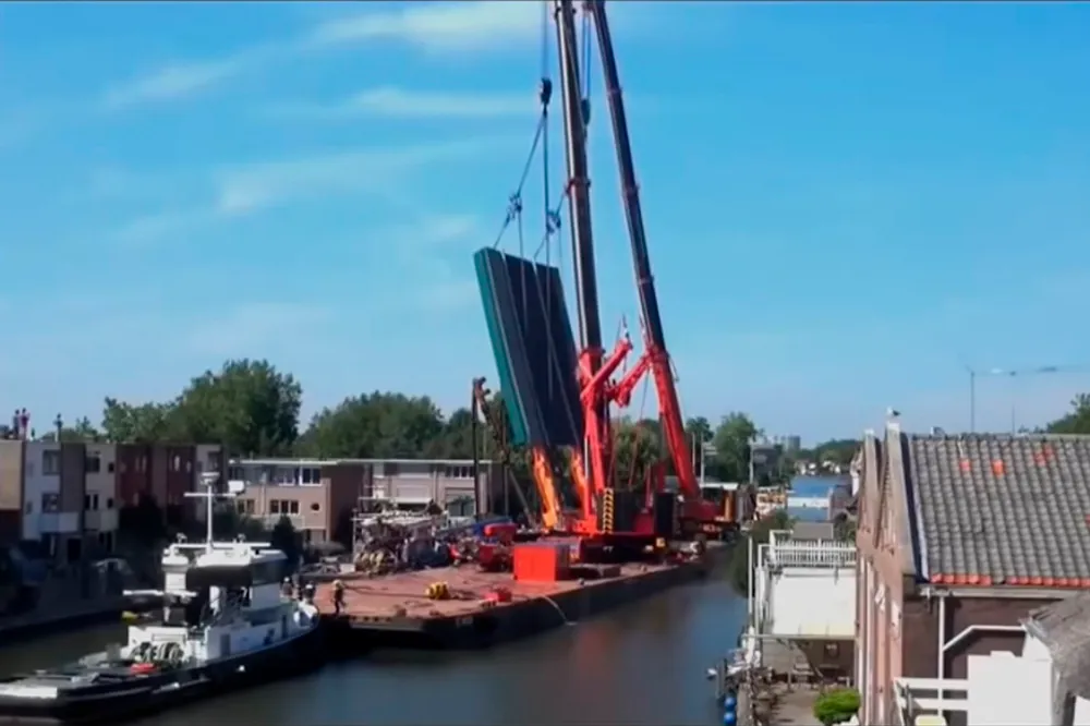 Dutch disaster: Two barge-mounted cranes that collapsed on 3 August while lifting a section of bridge injured at least one person and damaged several buildings in the Dutch city of Alphen aan den Rijn. The incident, captured on amateur video, vividly illustrates the “turning moment” of the load and the inherent risks involved when calculating force and reaction among various moving structures