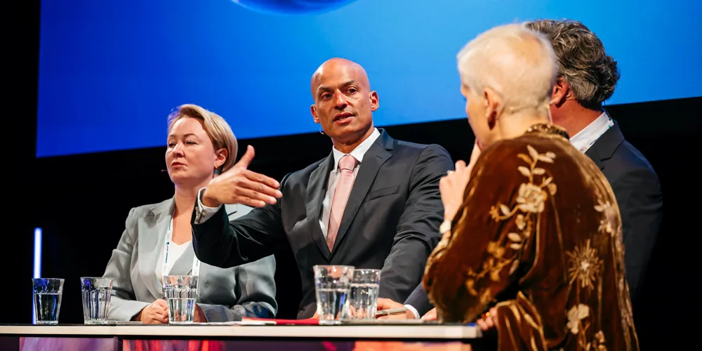 James Appathurai, NATO's acting assistant secretary general for innovation, hybrid and cyber, speaks at ONS 2024.