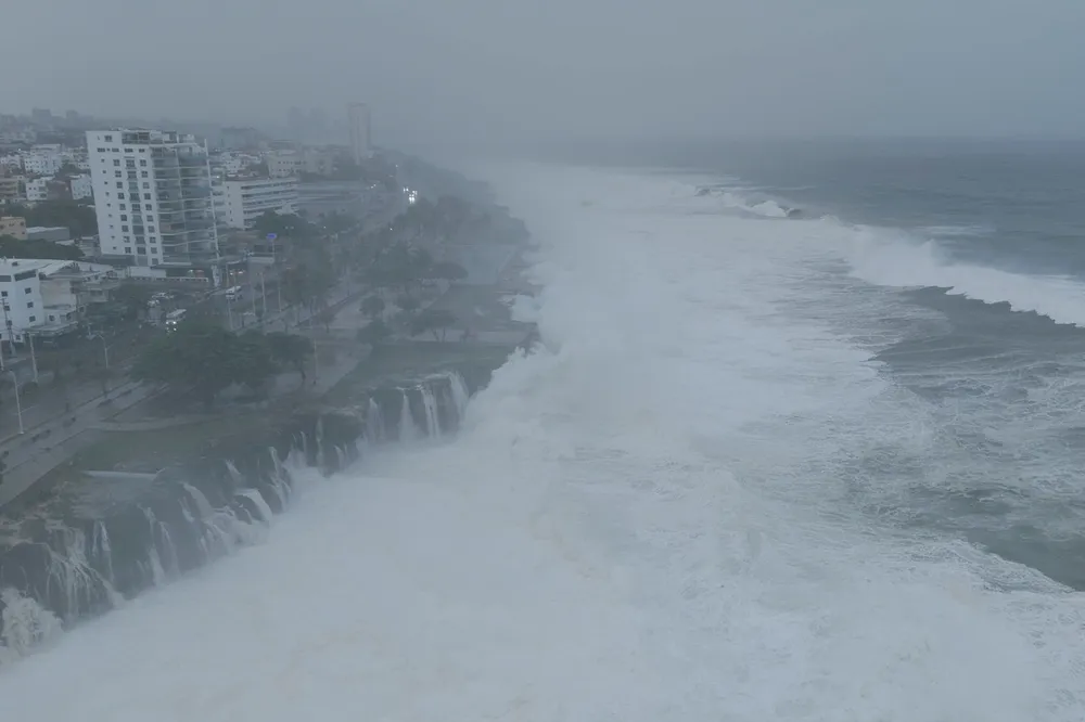 Waves crash on the Santo Domingo Boardwalk, in Santo Domingo, Dominican Republic on Tuesday.