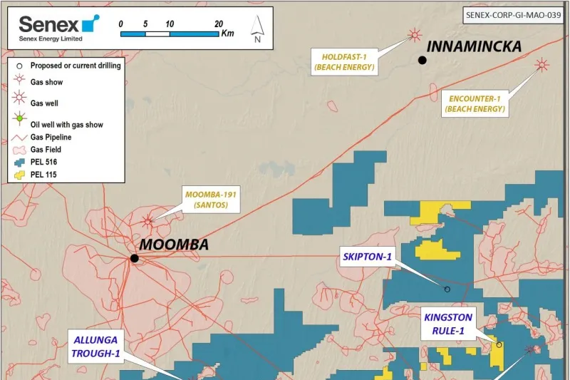 Cooper basin: the locations of the Skipton-1 and Kingston Rule-1 wells
