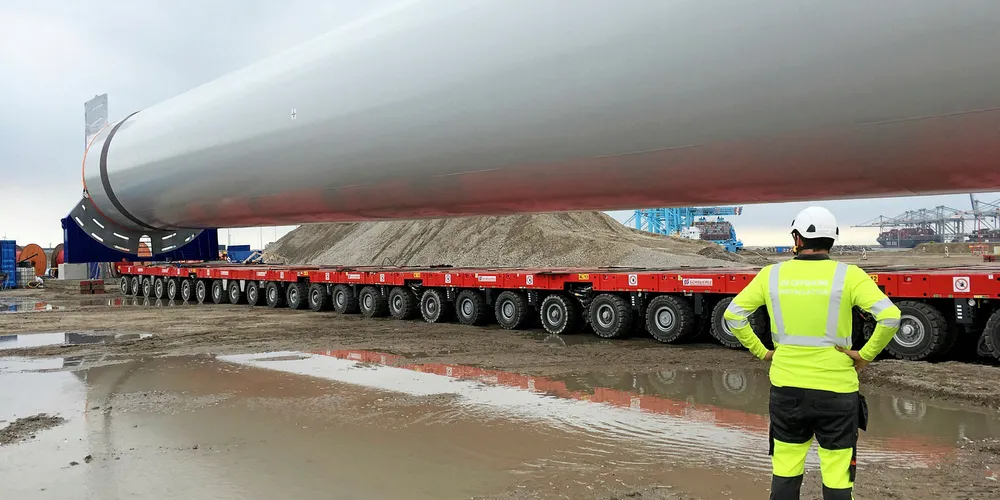 GE's Haliade-X prototype tower arrives in the Port of Rotterdam.