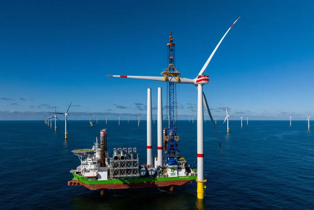 Work underway at RWE's Kaskasi offshore wind farm in the German North Sea.