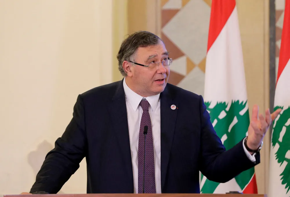 Drilling proof: TotalEnergies chief executive Patrick Pouyanne speaking in Lebanon earlier this year.