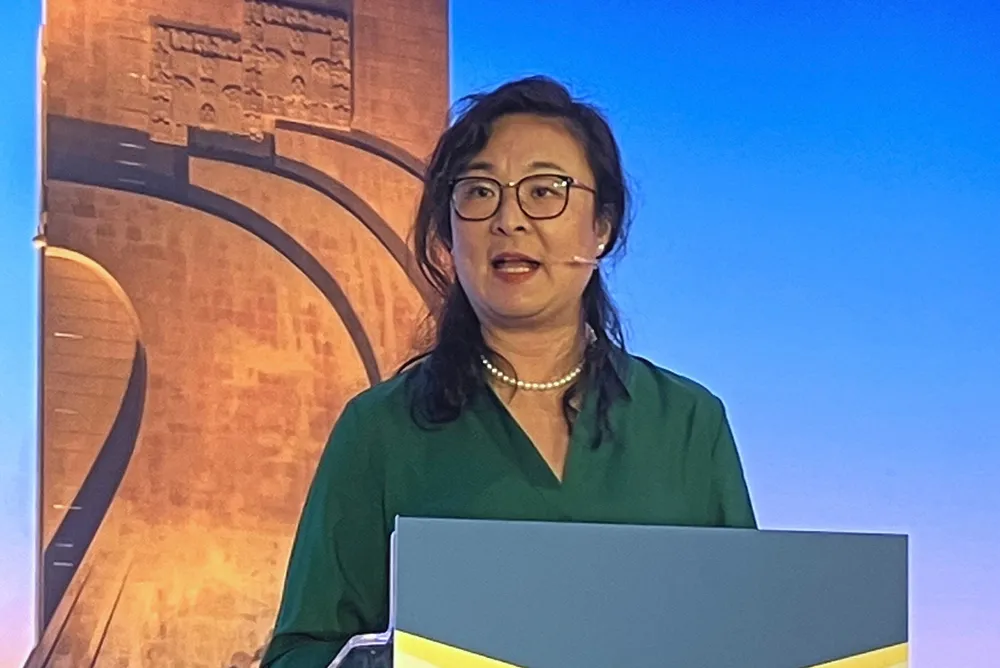 IFFO China Director Maggie Xu speaking at the IFFO Annual Conference 2024 in Lisbon, Portugal.