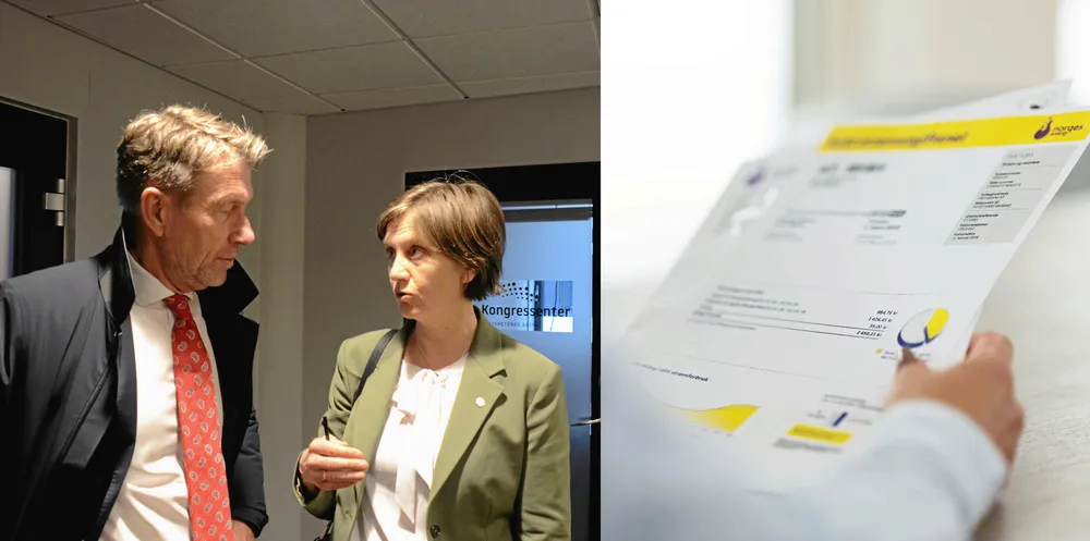 Forrige uke informerte de to statsrådene olje- og energiminster Terje Aasland (til v) og barne- og familieminister Kjersti Toppe om hvilke tiltak de vurderer å innføre for å stramme inn for strømsalgbransjen. Blant forslagene er makspåslag - et tiltak bransjen er lite villig til å kommentere.