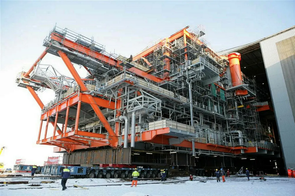 Former work: topsides modules being moved outdoors for completion at Heerema Fabrication Group's (HFG) Zwijndrecht yard