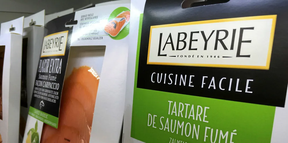 . Labeyrie smoked salmon on shelves in France.