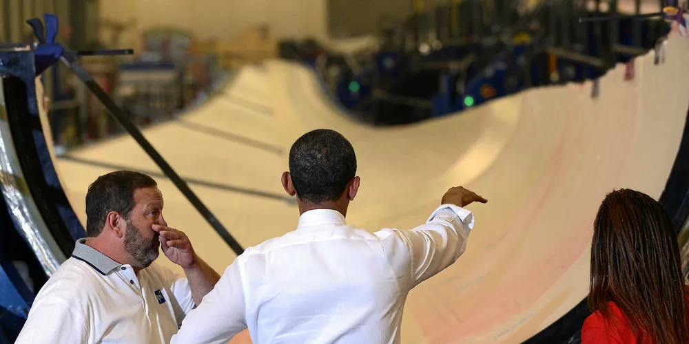 Former US President Barack Obama visiting a TPI blade plant in Iowa