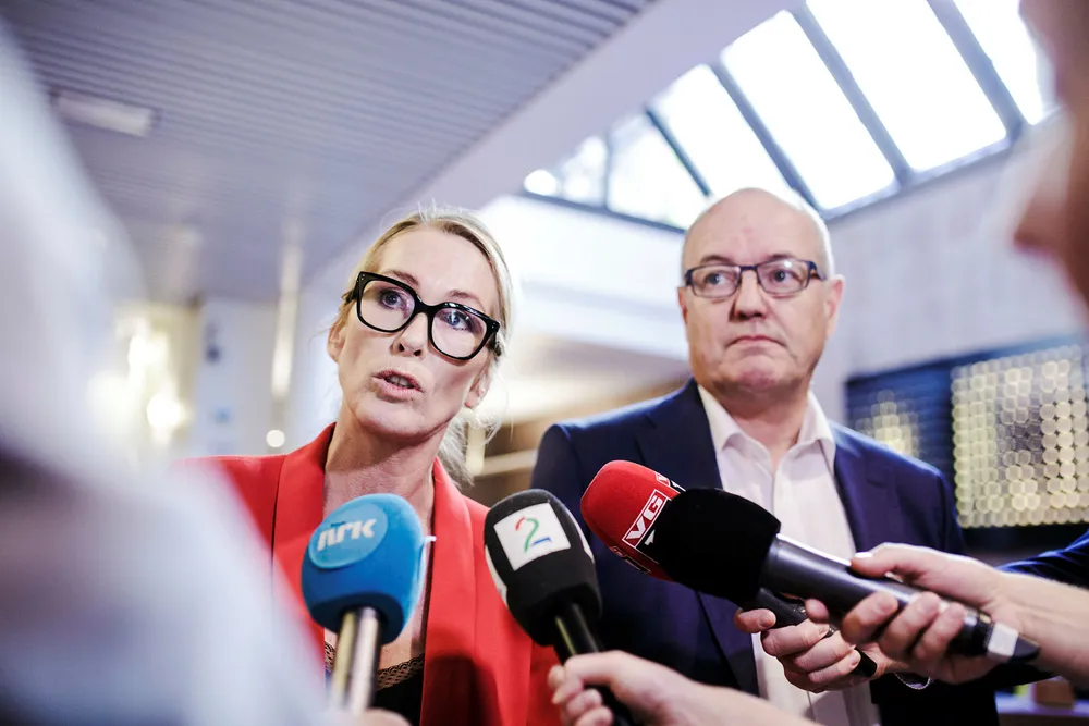 Siden Anita Krohn Traaseth tiltrådte som administrerende direktør i Innovasjon Norge i september 2014 er fem av 14 stillinger i lederteamet blitt lyst ut eksternt. Her med styreleder Gunnar Bovim. Foto: Nicklas Knudsen