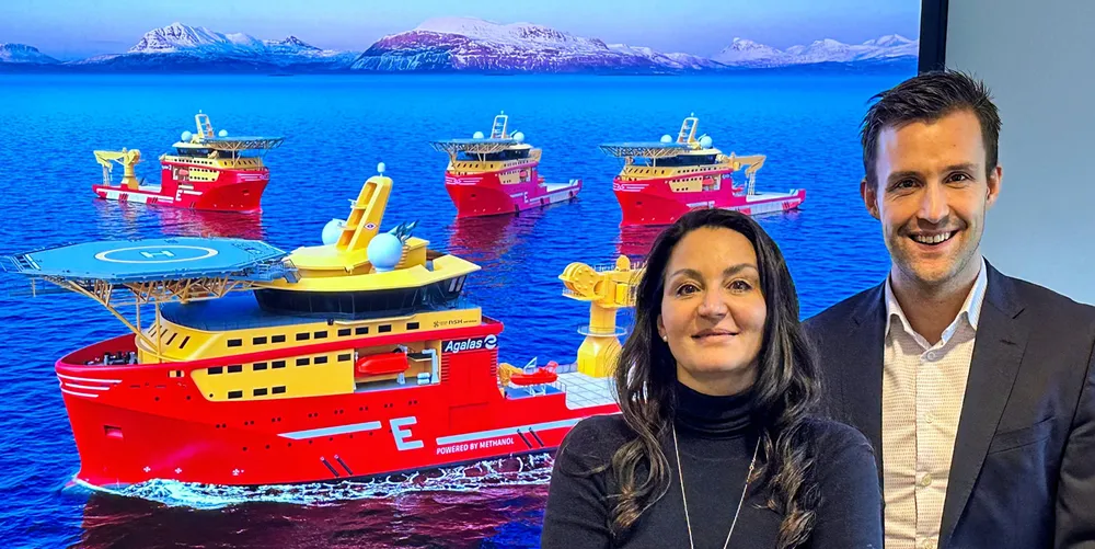 Konsernsjef i Eidesvik Offshore, Gitte Gard Talmo og konsernsjef i Agalas, Mats Nygaard Johnsen.