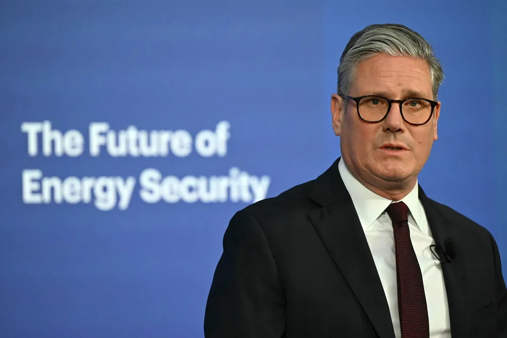 UK Prime Minister Keir Starmer delivers a keynote speech during the International Summit on the Future of Energy Security in London on Thursday.