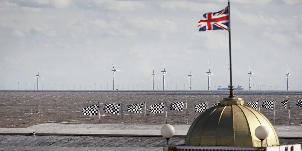 The UK's Gunfleet Sands wind farm, as seen from the town of Clacton-on-Sea