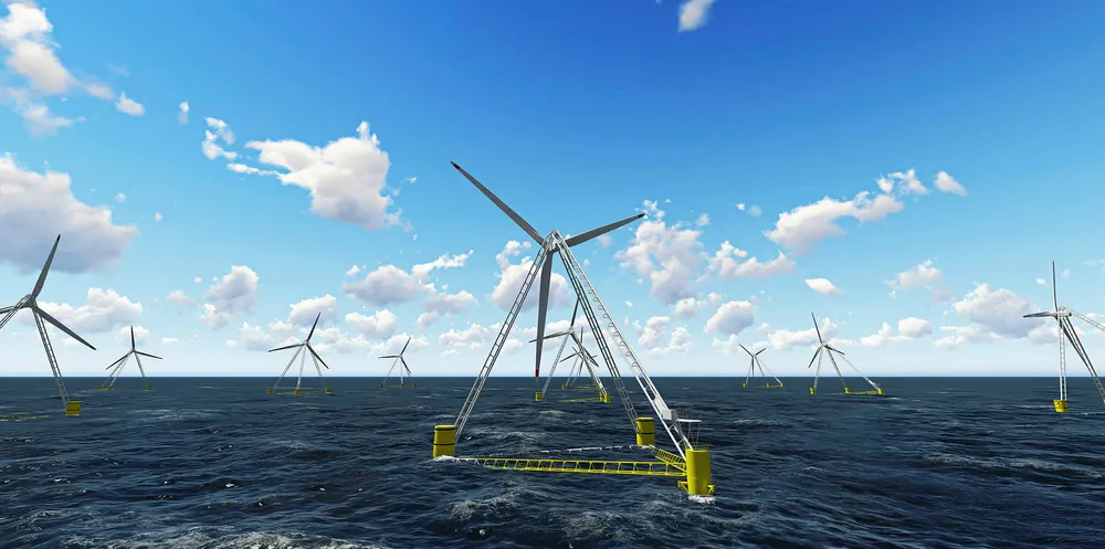 Rendering of a wind farm of X1 Wind's PivotBuoys.