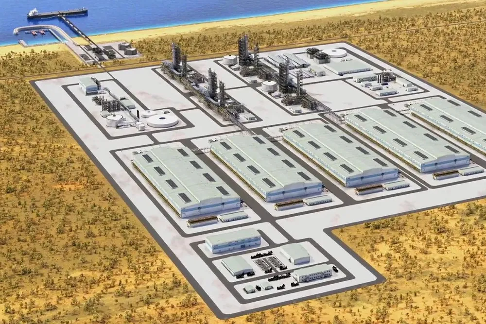 A rendering of the downstream hydrogen/ammonia production and export part of the HyEnergy project in Western Australia.