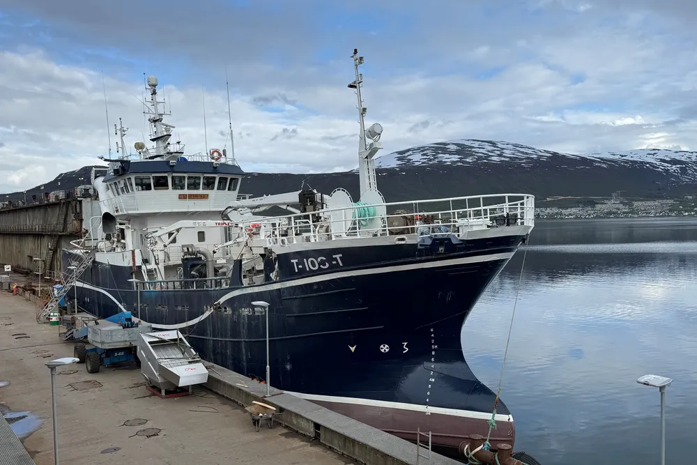 Båten «Båragutt» har tatt 220 tonn sei med not utenfor Arnøya. Selv om mye av kvoten gjenstår, er båten nå på verft, mens de venter på at seien skal vokse seg større.