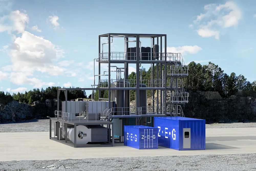 3D-illustrasjon av hvordan ZEG Energy sin løsning for hydrogenproduksjon med karbonfangst vil se ut.