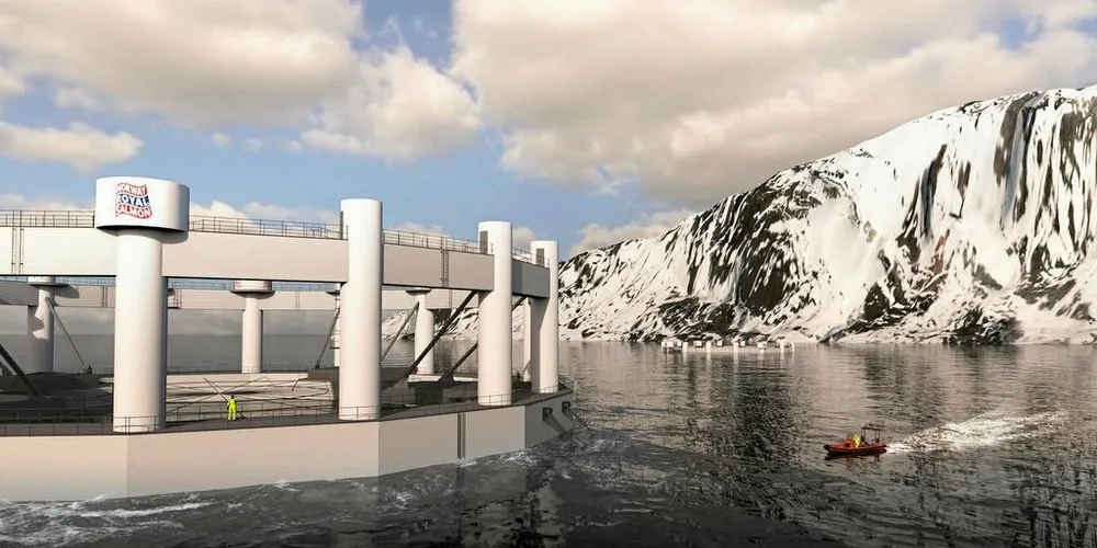 OFFSHORE: Norway Royal Salmons topp moderne Arctic Offshore Farming som de ønsker å etablere ved Tromvik i Tromsø kommune.Illustrasjon: Norway Royal Salmon
