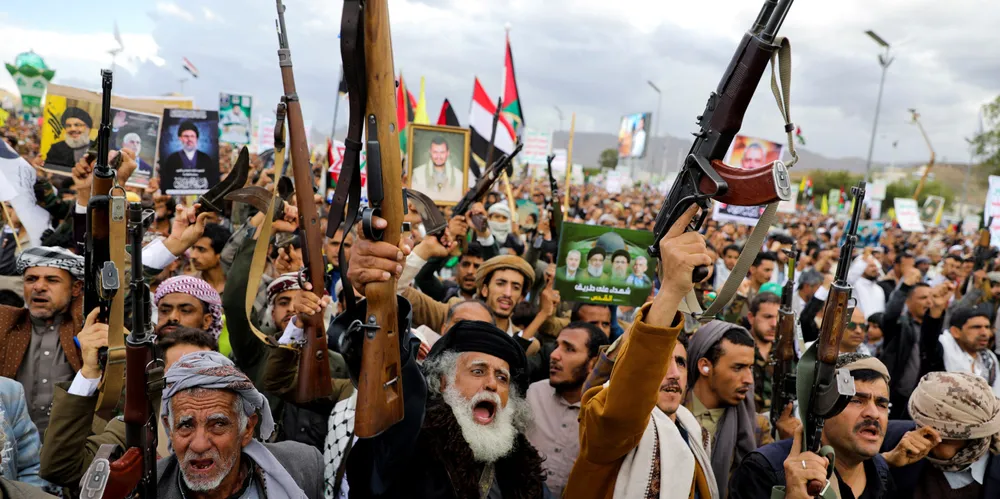Houthi supporters participate in a rally in Sanaa, Yemen.