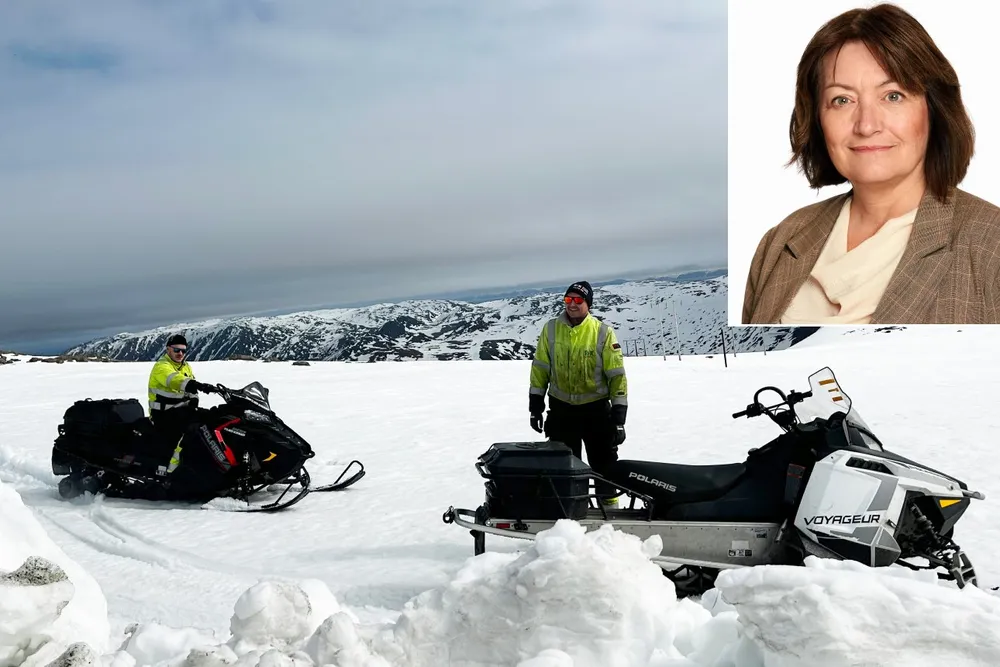 Irene Meldal, seksjonsleder for plan og prosjekt i Statnett. Bildet av snøscooterene er et illustrasjonsbilde tatt i en helt annen sammenheng.