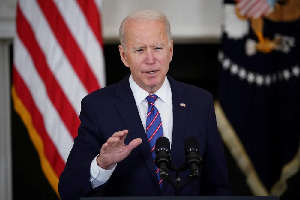 Jobs: US President Joe Biden speaks about the March employment report in the State Dining Room of the White House in Washington, DC